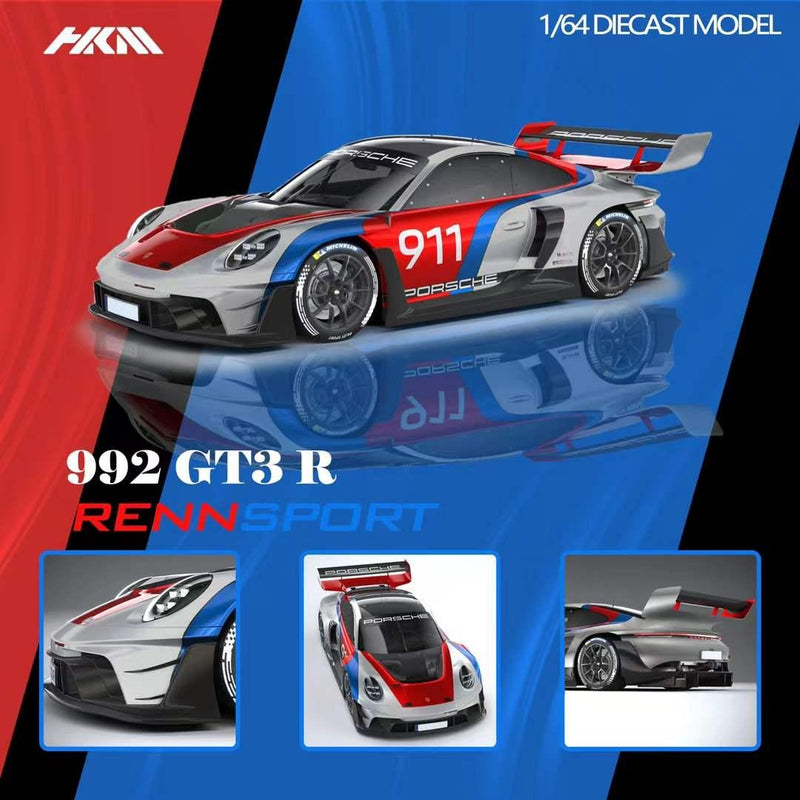 Porsche diecast 911 (992) GT3 R (Rennsport) Limited to 999 (Silver), 1:64 Scale — image 1