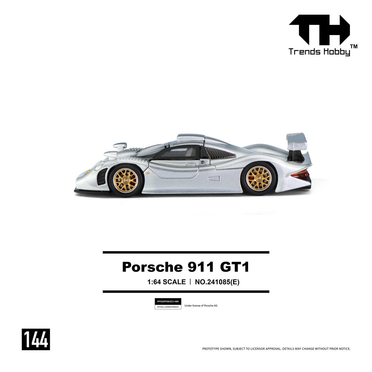 *PRE-ORDER* Porsche diecast 911 GT1 1998, 1:64 Scale (Silver) — image 3