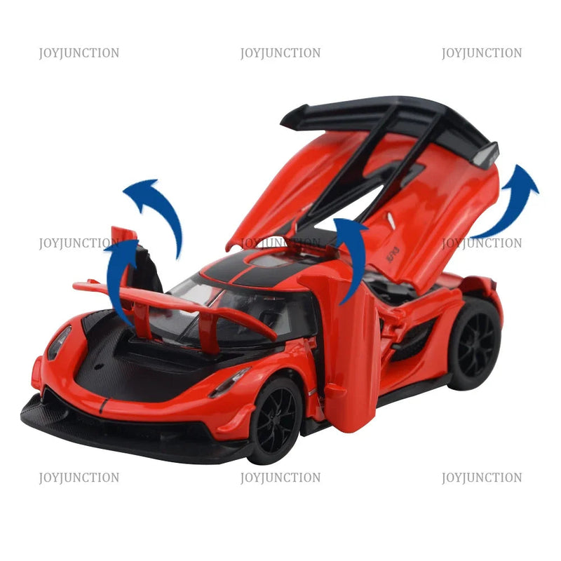 Koenigsegg Jesko Pullback Toy Car - Light, Sound with Openable Doors, 1:32 Scale (Red) — image 2