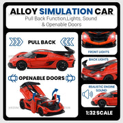 Koenigsegg Jesko Pullback Toy Car - Light, Sound with Openable Doors, 1:32 Scale (Red) — image 3