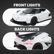 Koenigsegg Jesko Pullback Toy Car - Light, Sound with Openable Doors, 1:32 Scale (White) — image 2