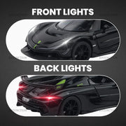 Koenigsegg Jesko Pullback Toy Car - Light, Sound with Openable Doors, 1:32 Scale (Black) — image 2