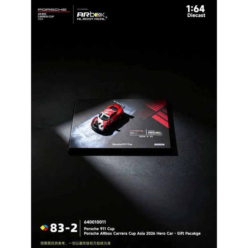 *Pre-Orders* Porsche 911 Cup Porsche ARbox Carrera Cup Asia 2026 Hero Car Livery (Limited to 992units) Gift Package, 1:64 Scale — image 1