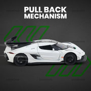 Koenigsegg Jesko Pullback Toy Car - Light, Sound with Openable Doors, 1:32 Scale (White) — image 3