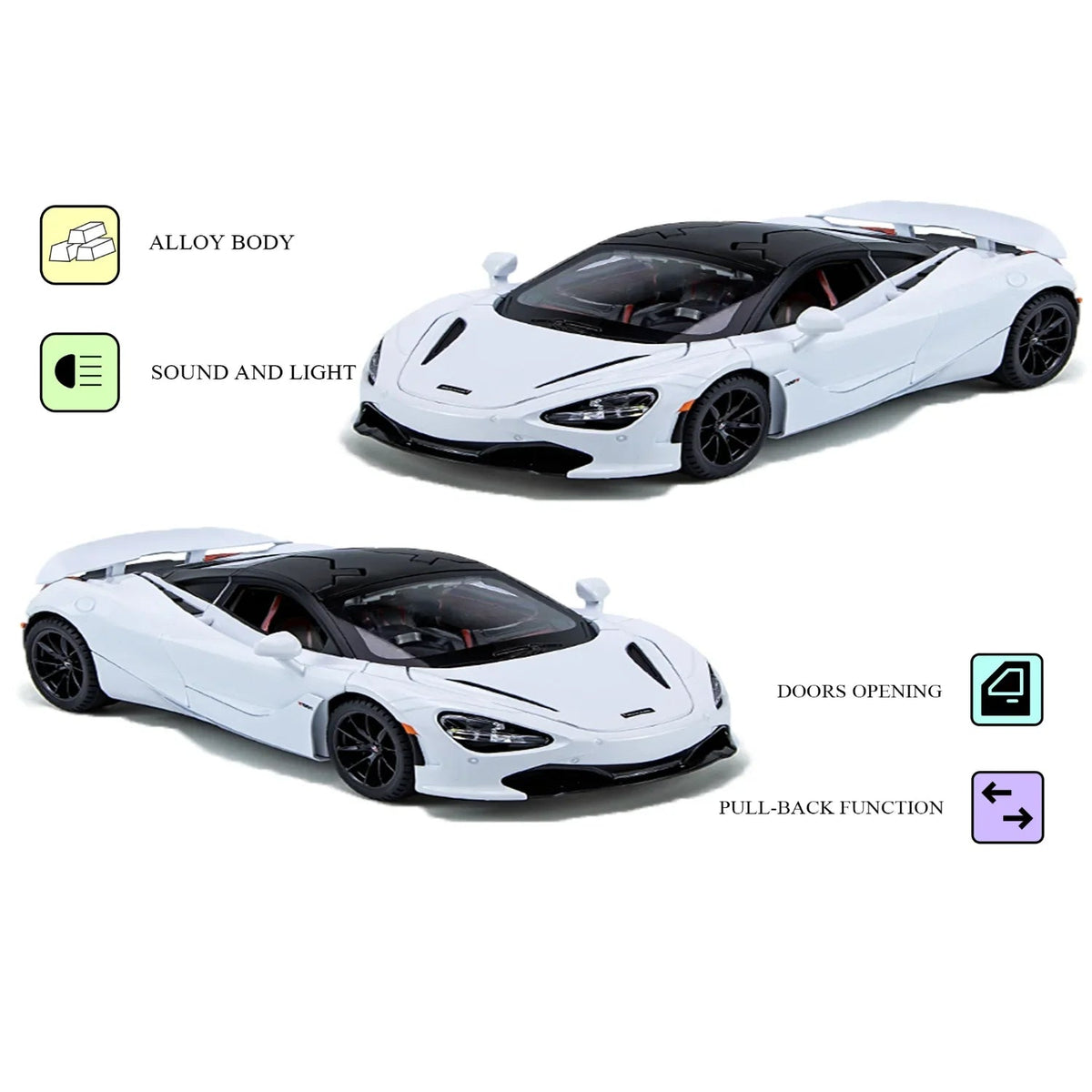 McLaren 720S - Light, Sound with Openable Doors, 1:24 Scale (White) — image 3