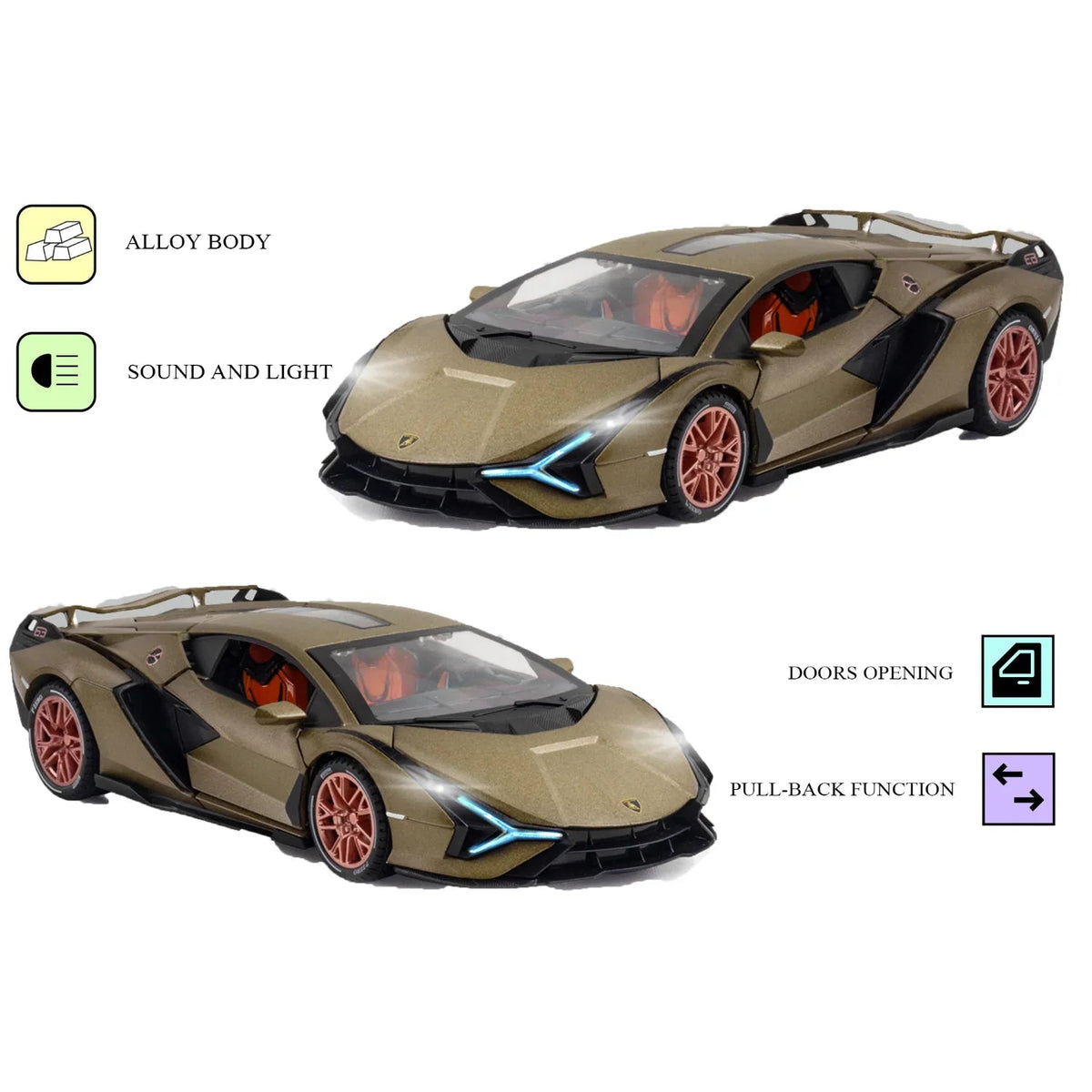 Lamborghini Lightning - Light, Sound with Openable Doors, 1:24 Scale (Brown) — image 3