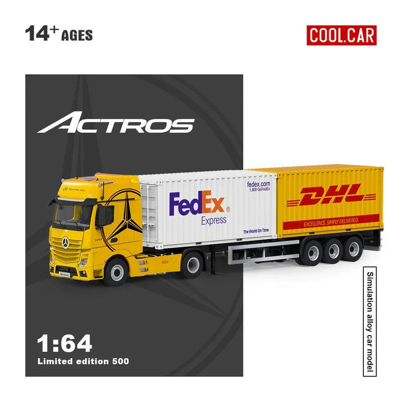 CC - Mercedes Benz Actros Cargo Container Truck, 1:64 Scale (Yellow) — image 1