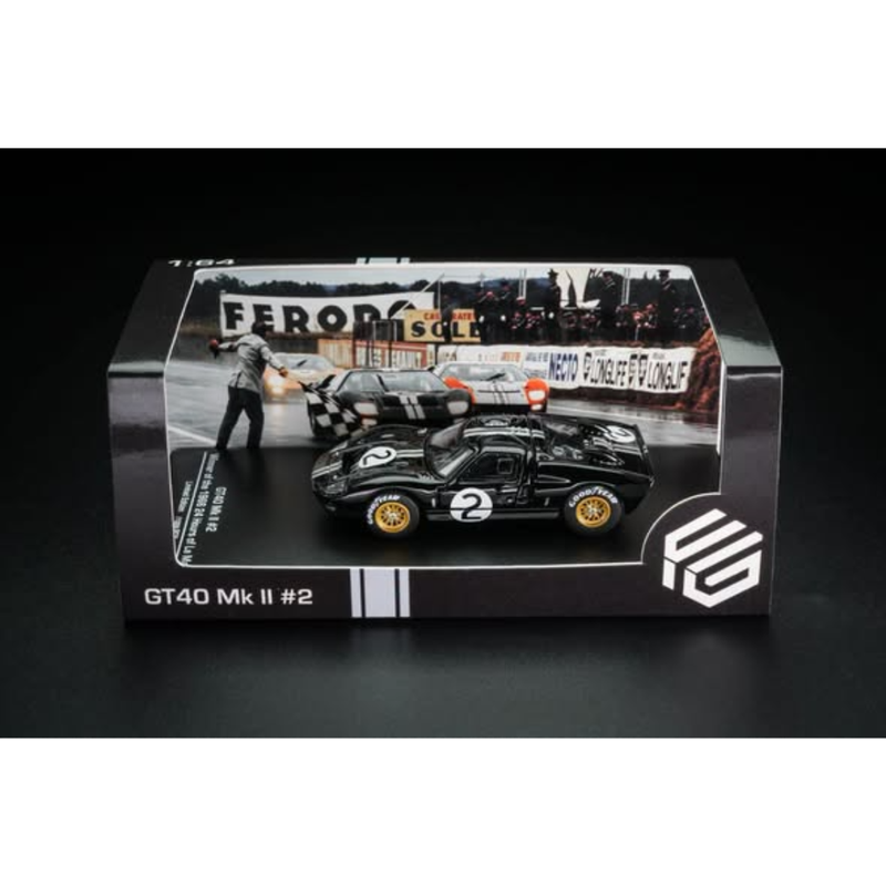 *PRE-ORDER* Ford GT40 MK2 Black #02 Livery (Open-Engin & Rear Hoods+Doors, Visible Engine), 1:64 Scale — image 1