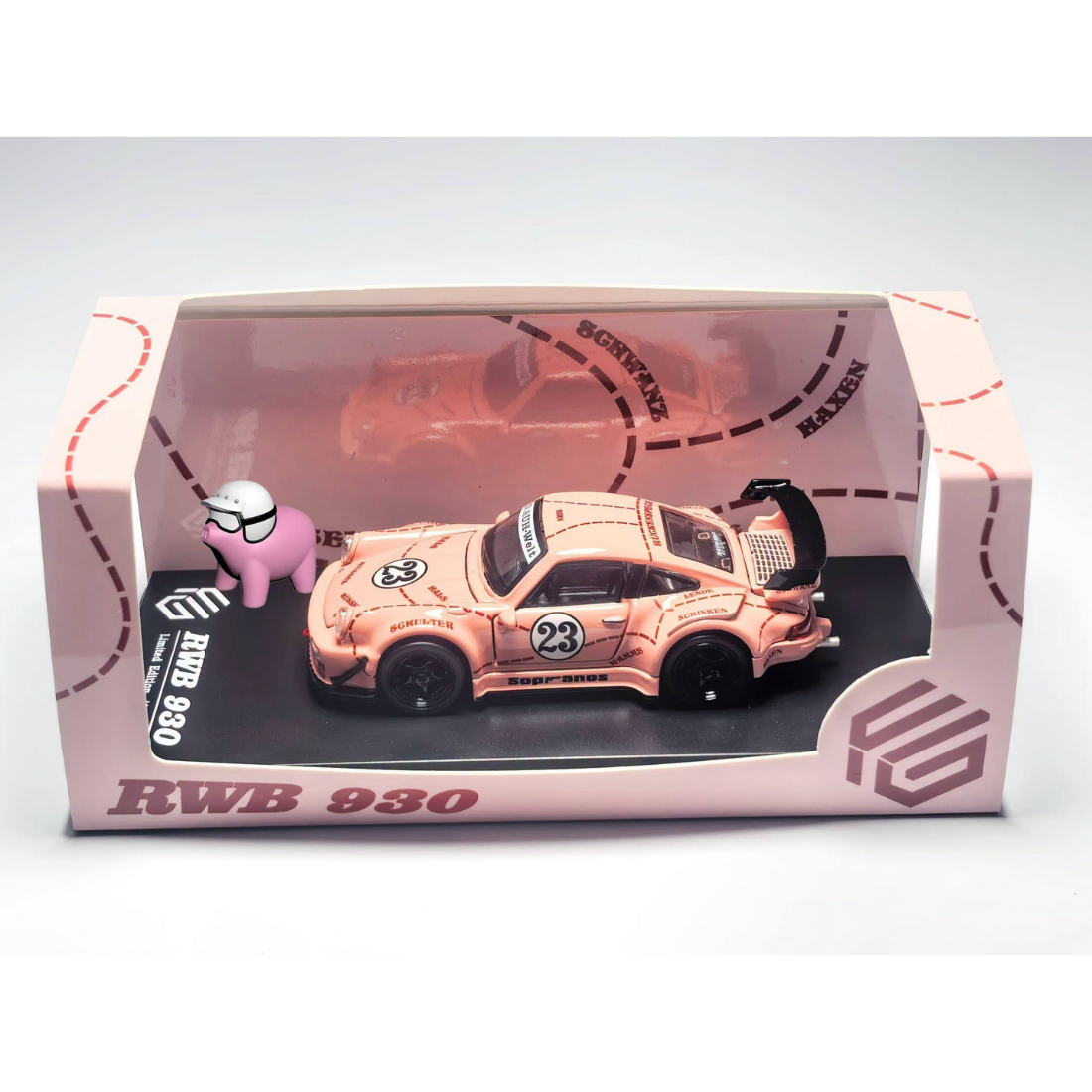 *PRE-ORDER* Porsche diecast RWB930 GT Wing Pink Pig (Open-Engin & Rear Hoods+Doors, Visible Engine), 1:64 Scale — image 5