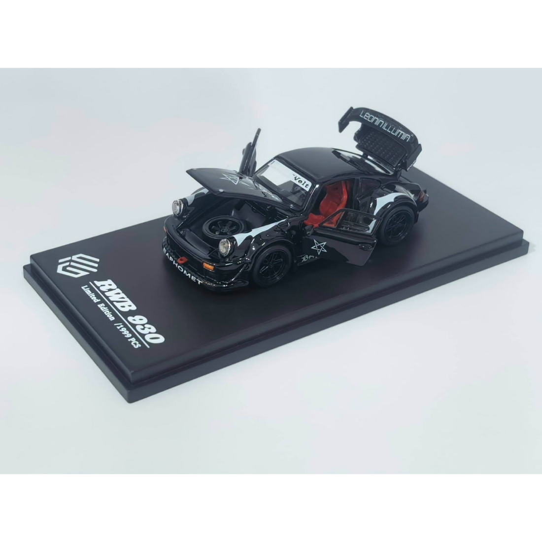 *PRE-ORDER* Porsche diecast RWB930 GT Wing Baphomet Black (Open-Engin & Rear Hoods+Doors, Visible Engine), 1:64 Scale — image 2