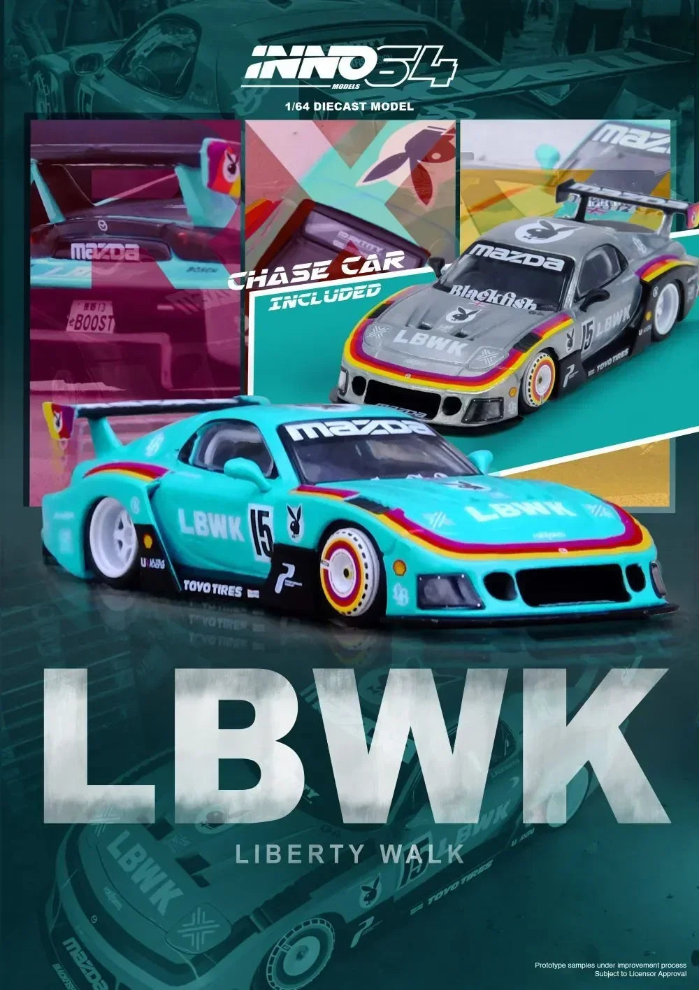 Mazda RX7 (FD3S) LB-Super Silhouette (Teal) (Chance of Grey Chase Car), 1:64 Scale — image 1