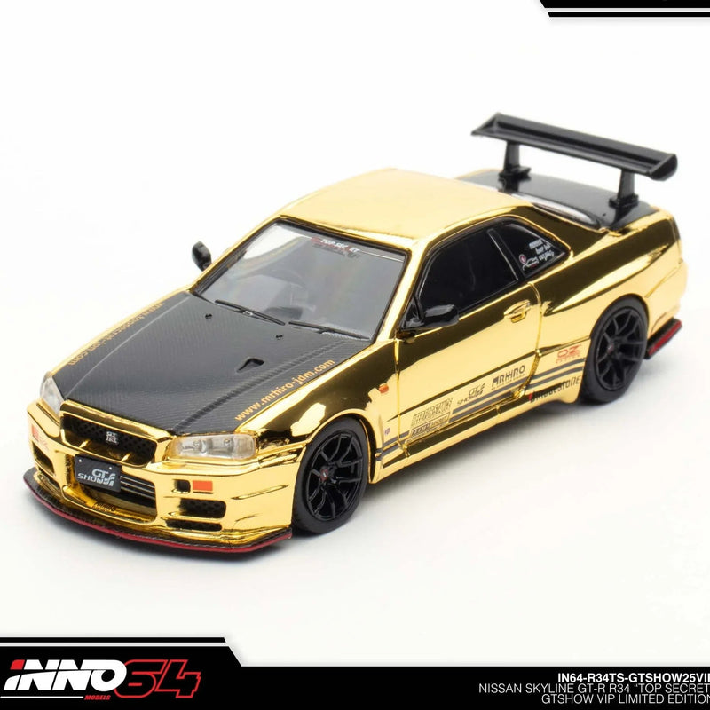 Nissan Skyline GT-R R34 Top Secret GTSHOW 2025 Event Edition,1:64 Scale (Gold) — image 1