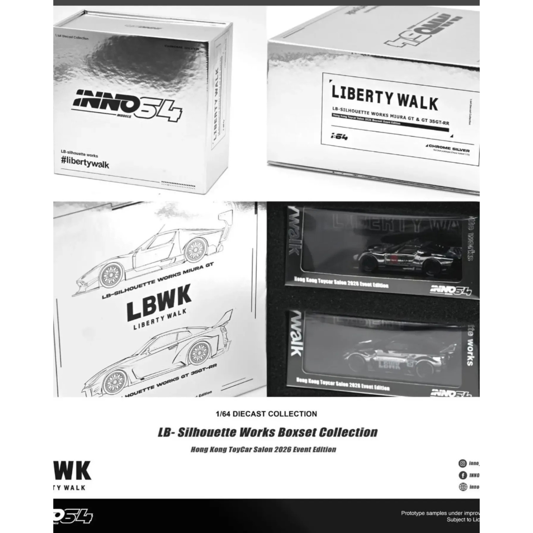 *HKTCS 2026* LB-Silhouette Works Miura GT and LB-Silhouette Works GT 35GT-RR 2 Car Set (Silver Chrome & Raw Silver) Chance of Chase Car, 1:64 Scale — image 3
