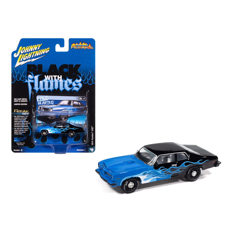 Street Freaks 1974 Pontiac GTO (Black With Blue Flames) , 1:64 Scale (Blue) — image 1