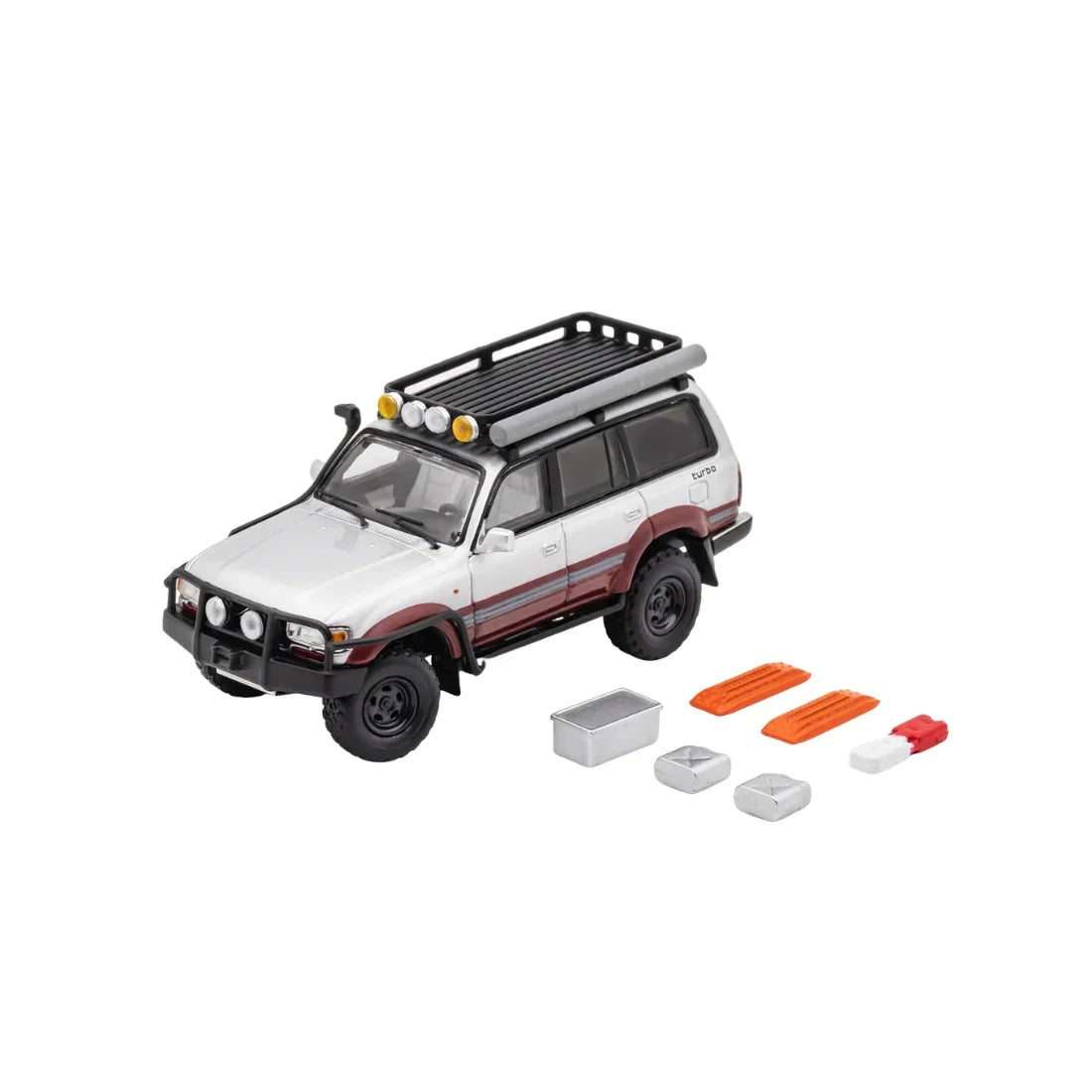 Toyota Land Cruiser LC80 Modified with Off-Road Accessories,1:64 Scale (Silver & Maroon) — image 1