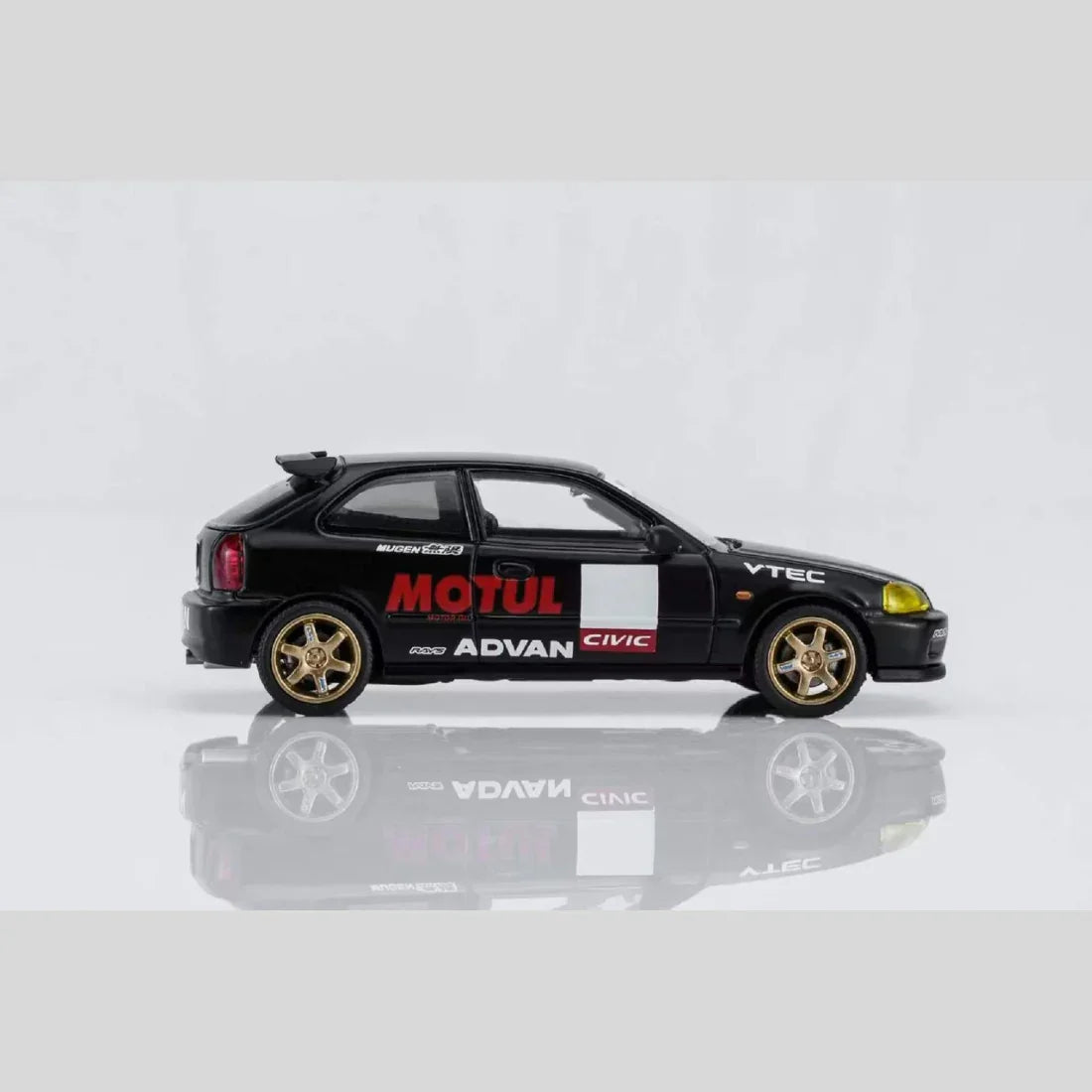 Honda Civic TYPE R (EK9) No Good Racing Motul Magnetic Engine Hood-Removable (Matt Black with Yellow Head Lights), 1:64 Scale — image 3