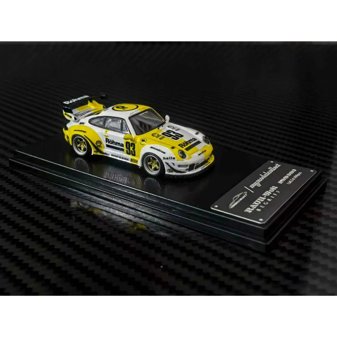 *PRE-ORDER* Porsche diecast RWB Hing Wing (Rohma #93) White & Yellow, 1:64 Scale — image 4