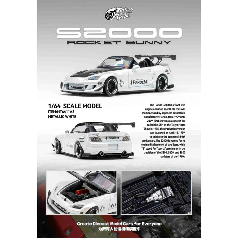 *PRE-ORDER* Custom Honda S2000 RB, 1:64 Scale (Metallic White) — image 1