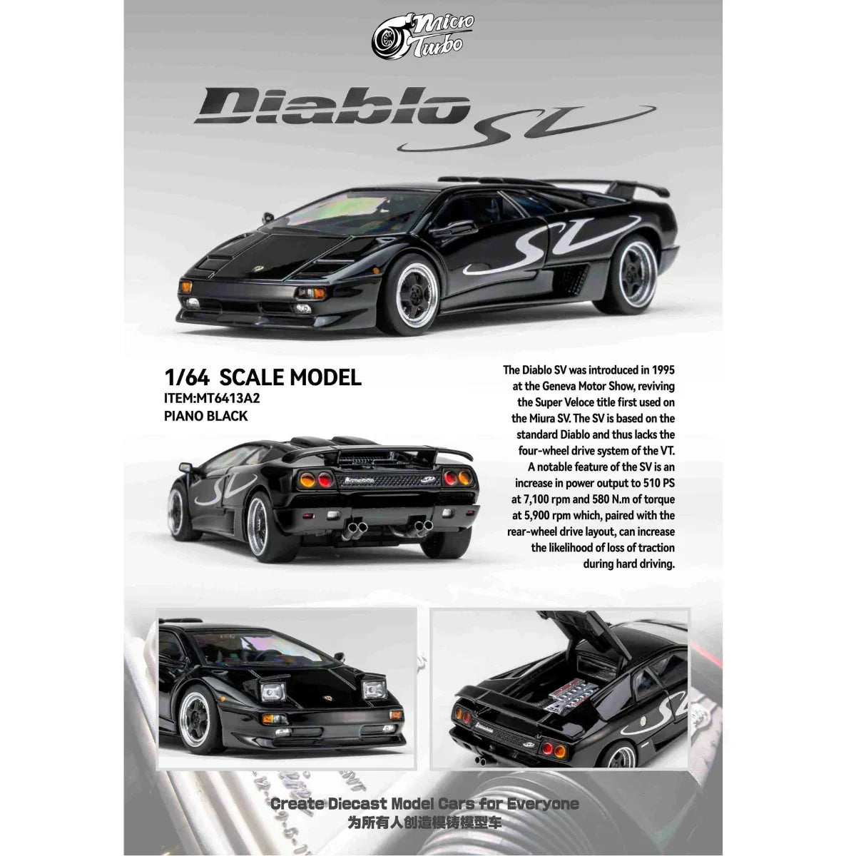 *PRE-ORDER* Custom Lamborghini Diablo SV, 1:64 Scale (Metallic Black) — image 1