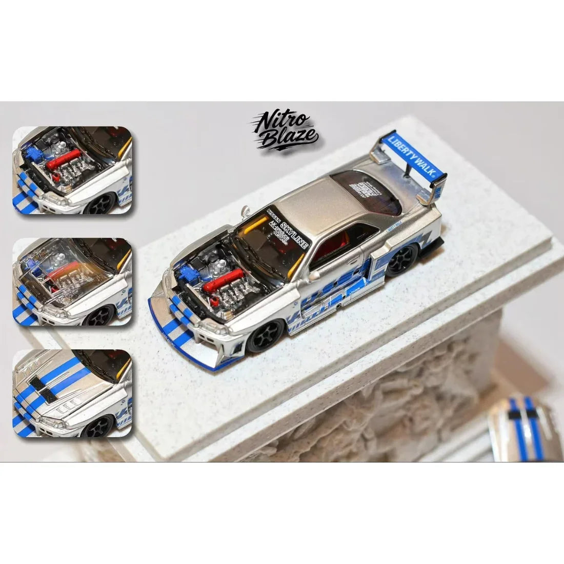 *PRE-ORDER* Skyline ER34, LB-Super Silhourte Wide Body (Removable Hood & 1 Transparent Hood Included) Silver Swirl, 1:64 Scale — image 1