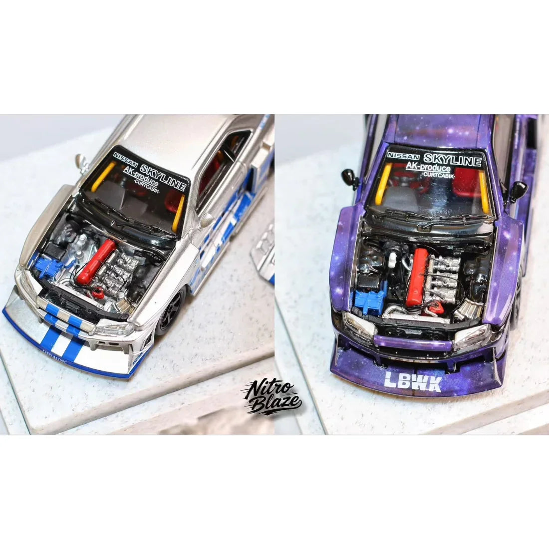 *PRE-ORDER* Skyline ER34, LB-Super Silhourte Wide Body (Removable Hood & 1 Transparent Hood Included) Silver Swirl, 1:64 Scale — image 5