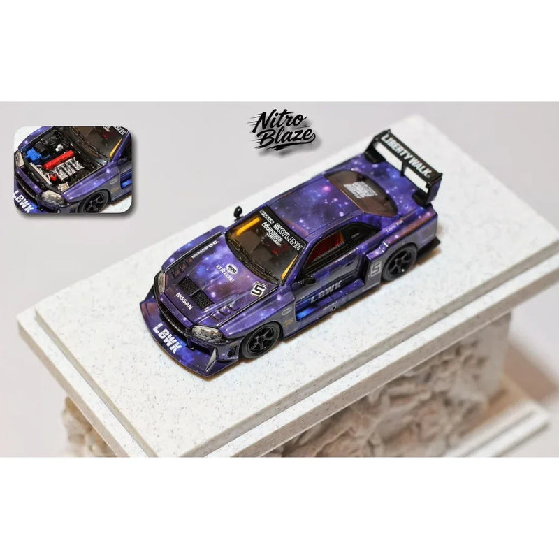 *PRE-ORDER* Skyline ER34, LB-Super Silhouette Wide Body (Removable Hood & 1 Transparent Hood Included) Starry Purple, 1:64 Scale — image 1