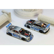 *PRE-ORDER* Nissan Skyline R34，ER34 Super Silhouette (Open-Hood, Visible Engine) Raw Silver-Blue, 1:64 Scale — image 4