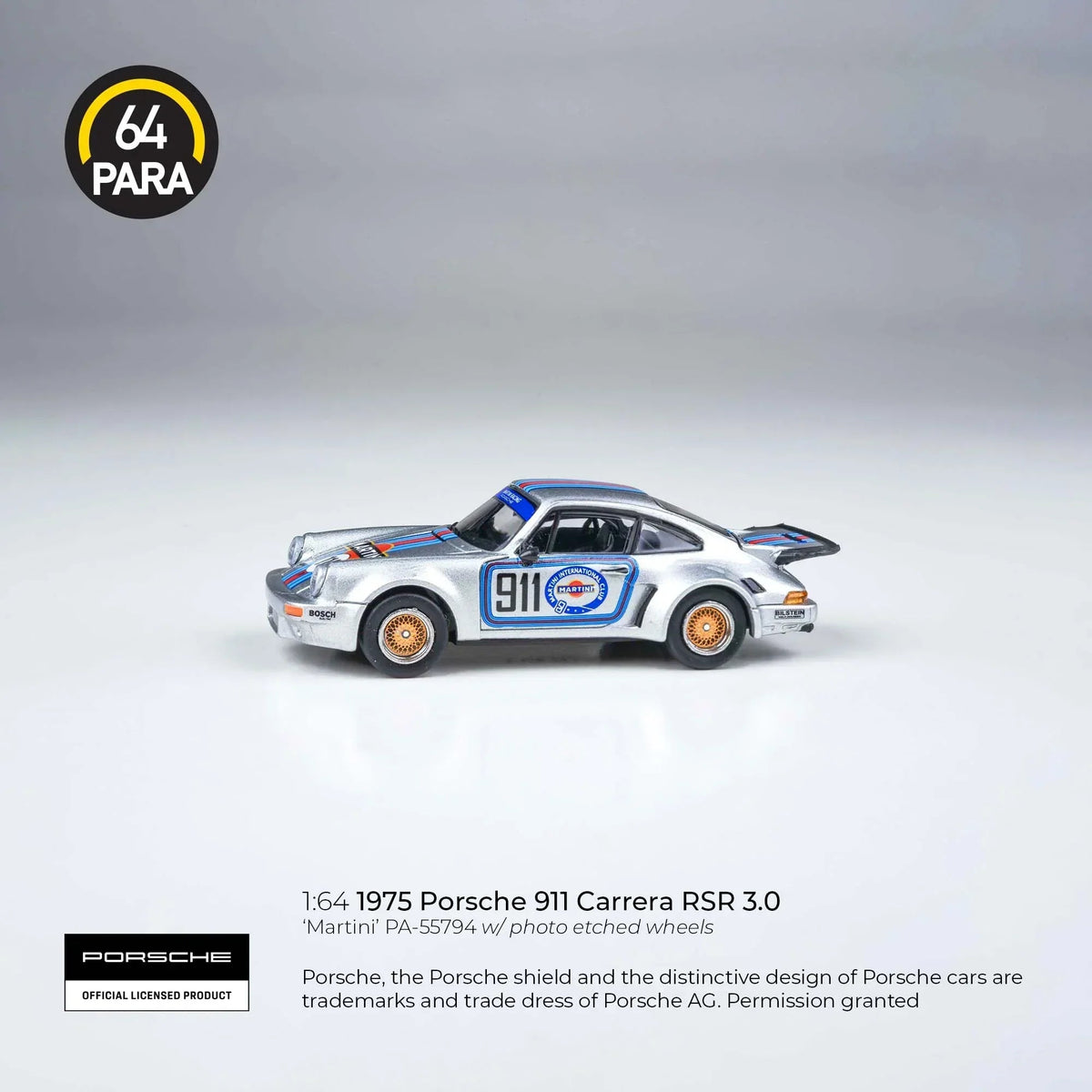 Porsche diecast 911 Carrera RSR 3.0 1975, 1:64 Scale (Silver) — image 1