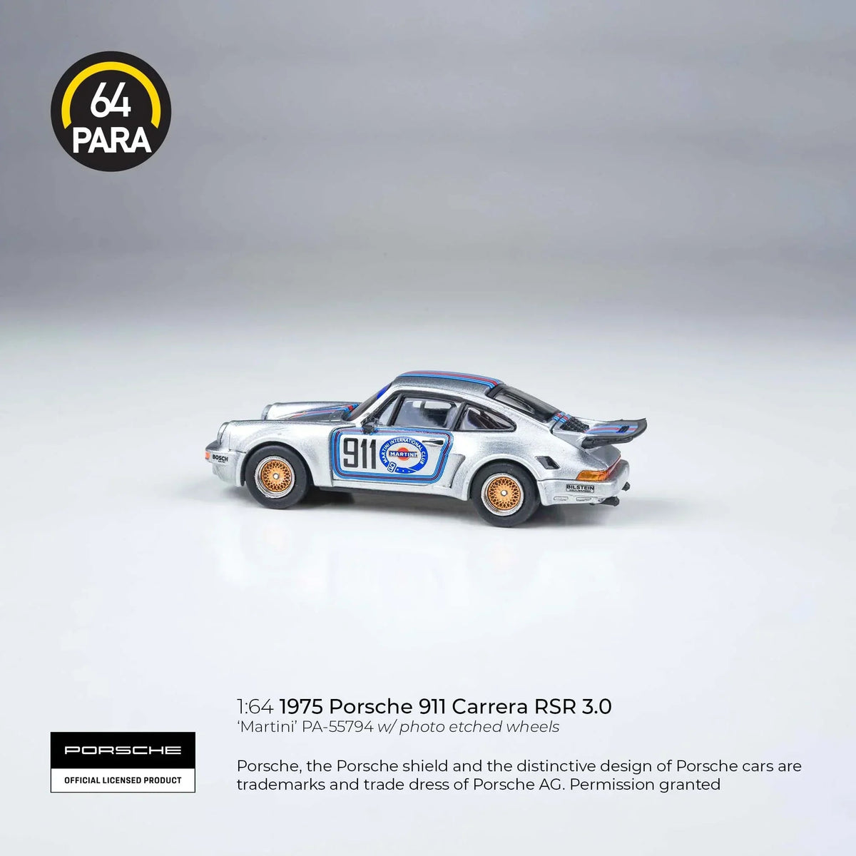 Porsche diecast 911 Carrera RSR 3.0 1975, 1:64 Scale (Silver) — image 2