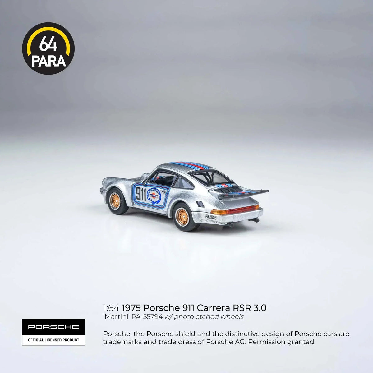 Porsche diecast 911 Carrera RSR 3.0 1975, 1:64 Scale (Silver) — image 3