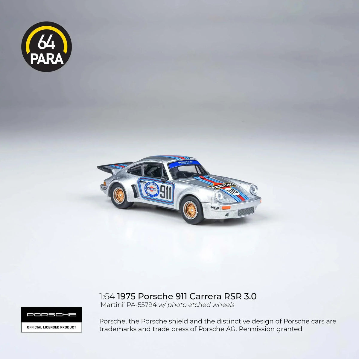 Porsche diecast 911 Carrera RSR 3.0 1975, 1:64 Scale (Silver) — image 4