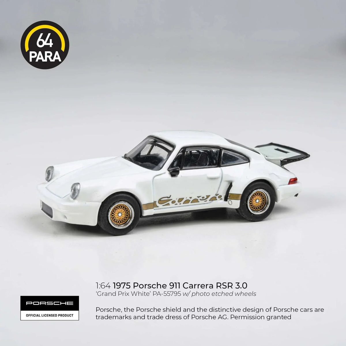 Porsche diecast 911 Carrera RSR 3.0 Grand Prix, 1:64 Scale (White) — image 1