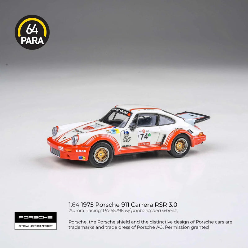 Porsche diecast 911 Carrera RSR 3.0 Aurora Racing, 1:64 Scale (White) — image 1
