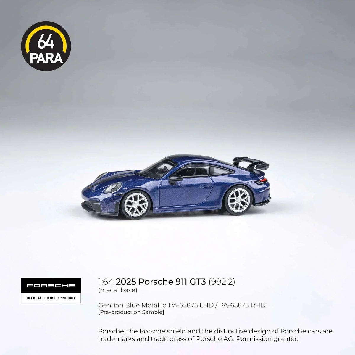 Porsche diecast 911 GT3 (992.2) 2025, 1:64 Scale (Blue) — image 1