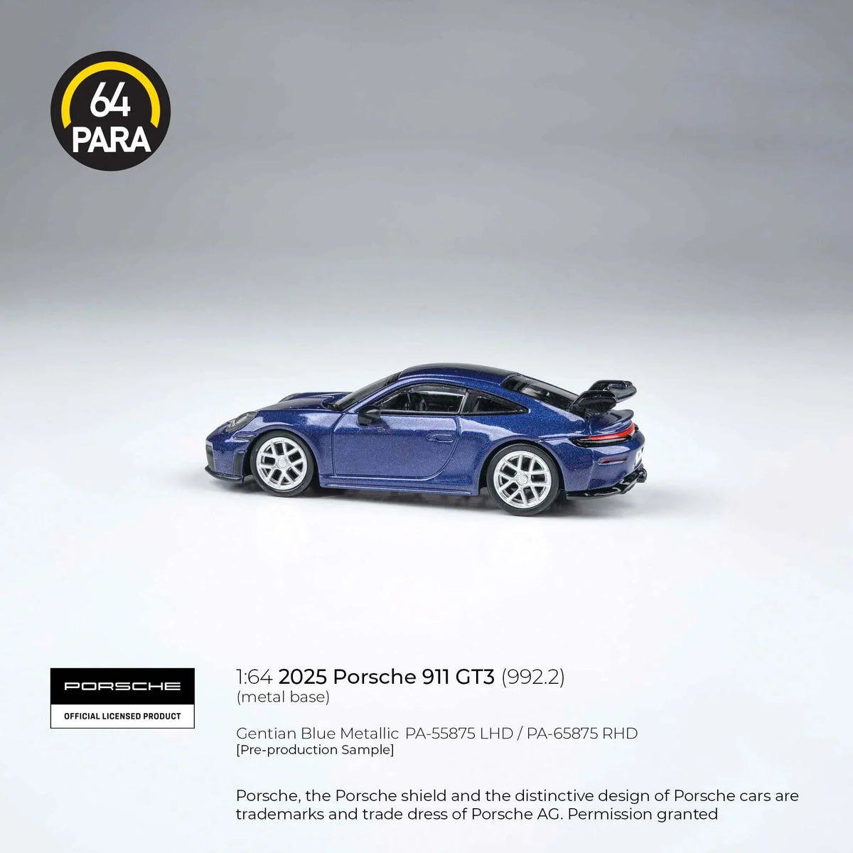 Porsche diecast 911 GT3 (992.2) 2025, 1:64 Scale (Blue) — image 2