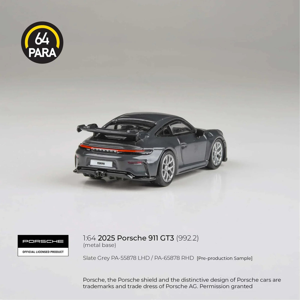 Porsche diecast 911 GT3 (992.2) 2025, 1:64 Scale (Slate Grey) — image 3
