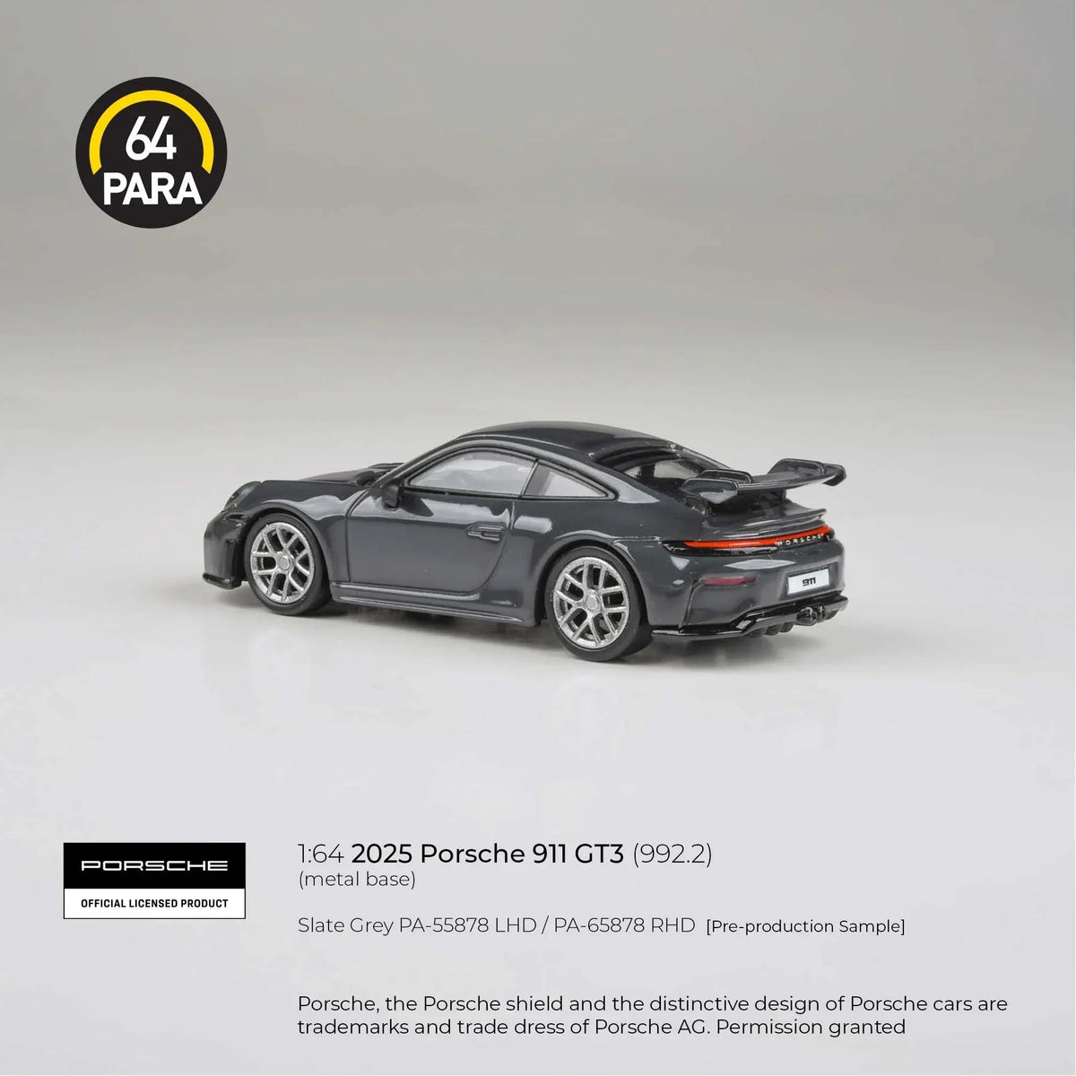 Porsche diecast 911 GT3 (992.2) 2025, 1:64 Scale (Slate Grey) — image 2