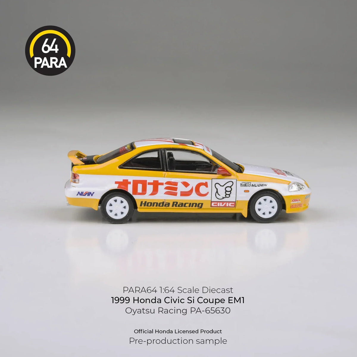 Honda Civic EM1 Oyatsu Racing 1999, 1:64 Scale (Yellow) — image 3