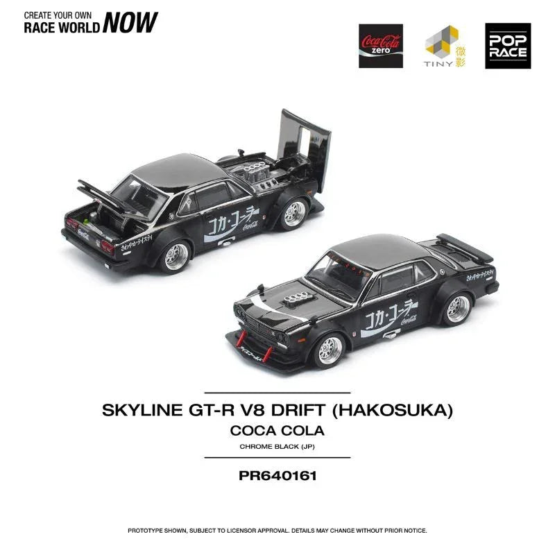 Skyline GT-R Drift (Hakosuka) Coca-Cola Zero JP, 1:64 Scale (Chrome Black) — image 1