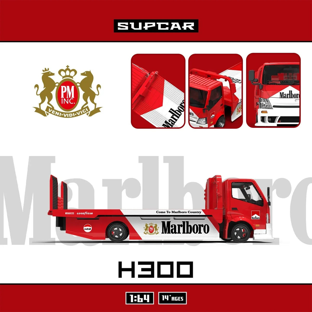 *PRE-ORDER* SUPCAR H300 Flatbed Transport Trailer - Marlboro Painted, 1:64 Scale — image 7