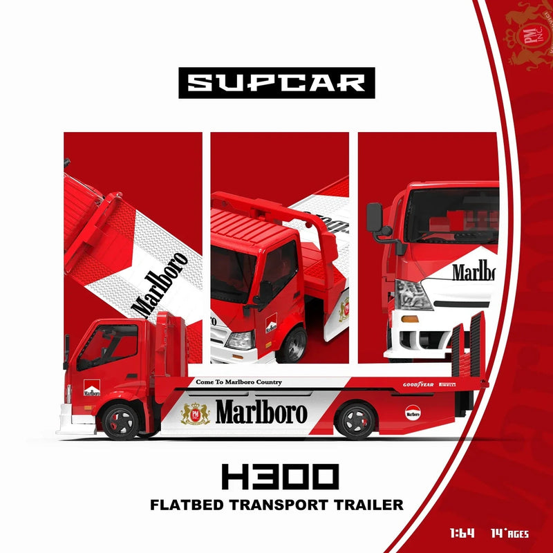 *PRE-ORDER* SUPCAR H300 Flatbed Transport Trailer - Marlboro Painted, 1:64 Scale — image 1