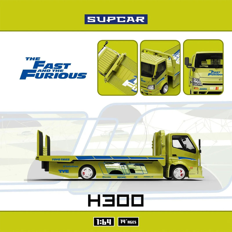 *PRE-ORDER* SUPCAR 1:64 H300 Flatbed Transport Trailer - Fast and Furious Lime Yellow Painted, 1:64 Scale — image 2