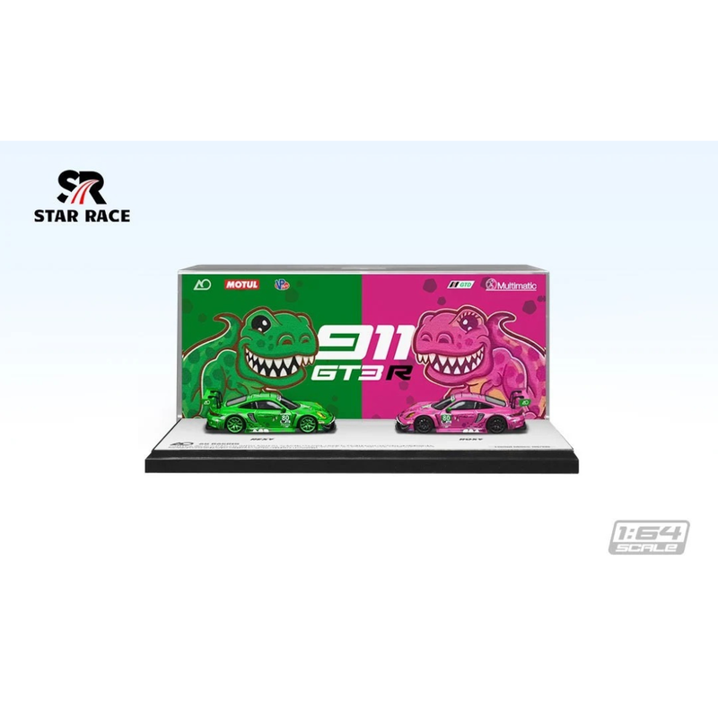 *PRE-ORDER* Porsche diecast 911 GT3 Tyrannosaurus Green & Pink Twin Pack, 1:64 Scale — image 1