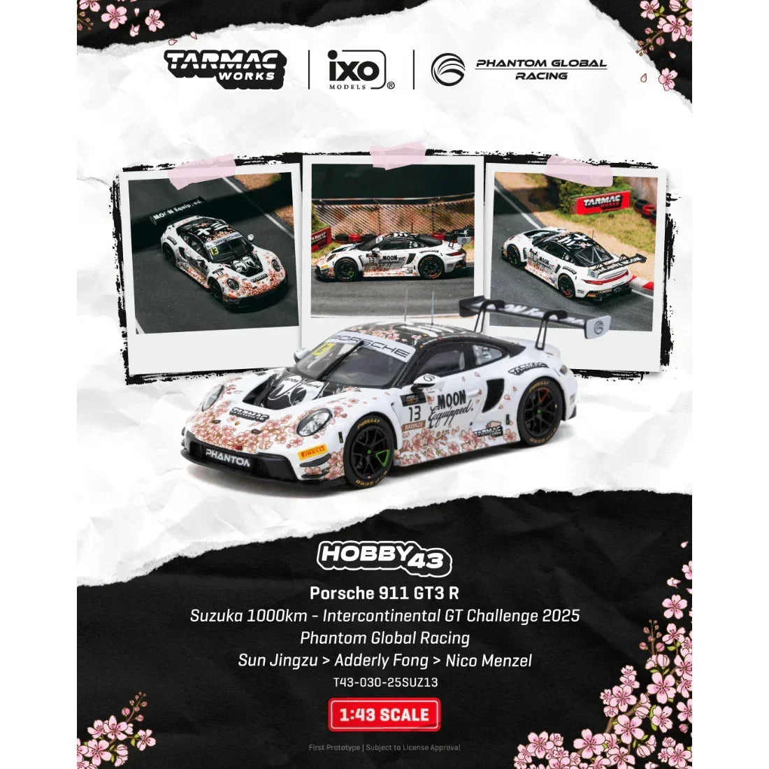 *PRE-ORDER* Porsche diecast 911 GT3 R Suzuka 1000km - Intercontinental GT Challenge Phantom Global Racing Sun Jingzu / Adderly Fong / Nico Menzel 2025, 1:43 Scale — image 1