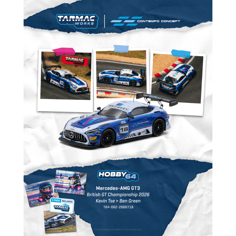 *PRE-ORDER*Mercedes AMG GT3 diecast British GT Championship 2026 Kevin Tse / Ben Green Model Car + Trading Cards Combo Set, 1:64 Scale — image 1