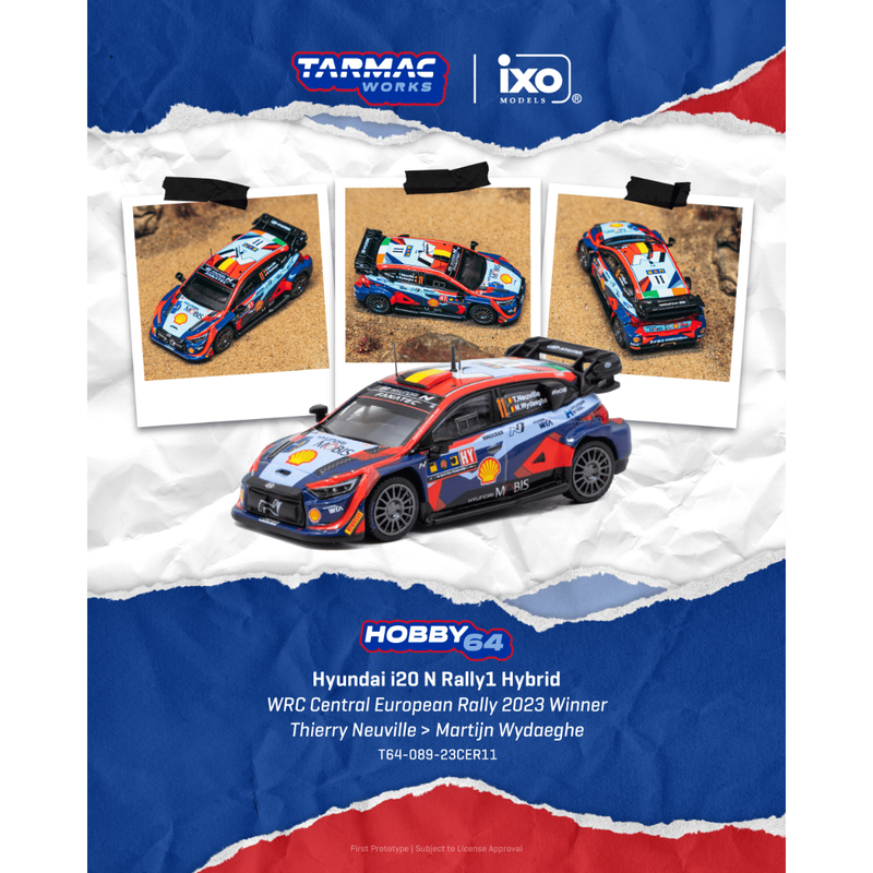 *PRE-ORDER* Hyundai i20 N Rally1 Hybrid WRC Central European Rally 2023 Winner Thierry Neuville / Martijn Wydaeghe, 1:64 Scale — image 1