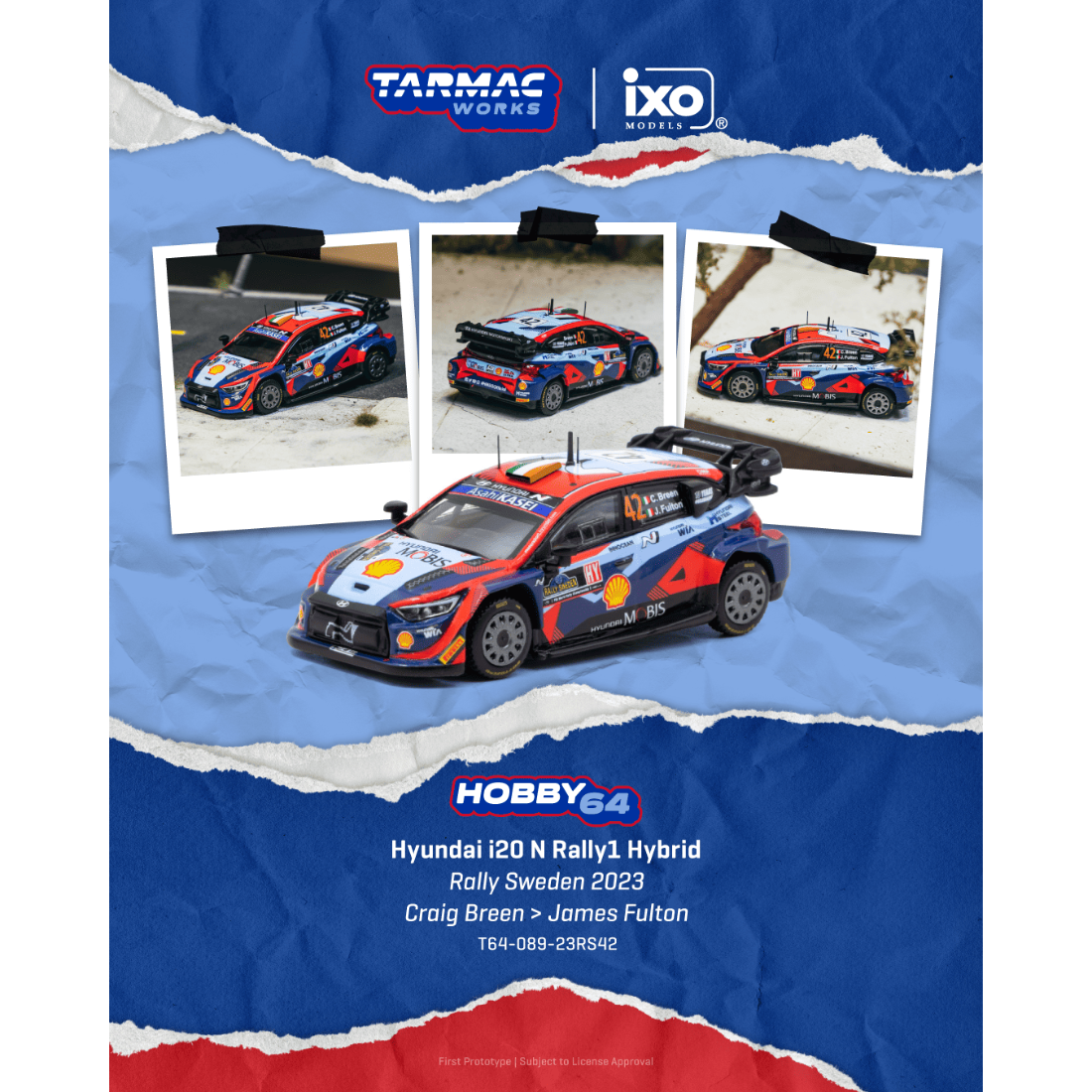 *PRE-ORDER* Hyundai i20 N Rally1 Hybrid Rally Sweden 2023 Craig Breen / James Fulton, 1:64 Scale — image 1