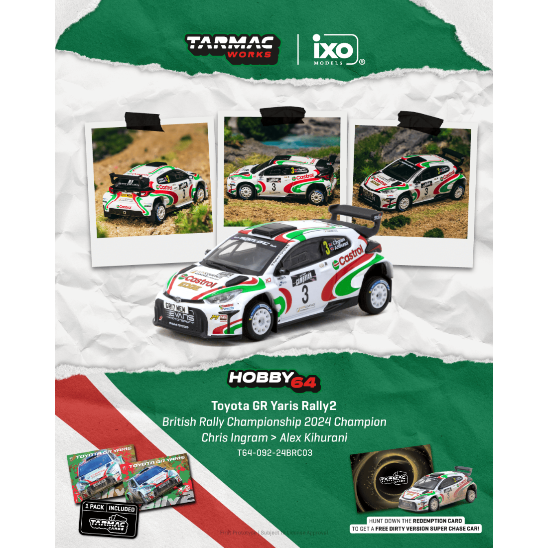 *PRE-ORDER* Toyota GR Yaris Rally2 British Rally Championship Chris Ingram / Alex Kihurani (Model Car + Trading Cards Combo Set) 2024 , 1:64 Scale — image 1
