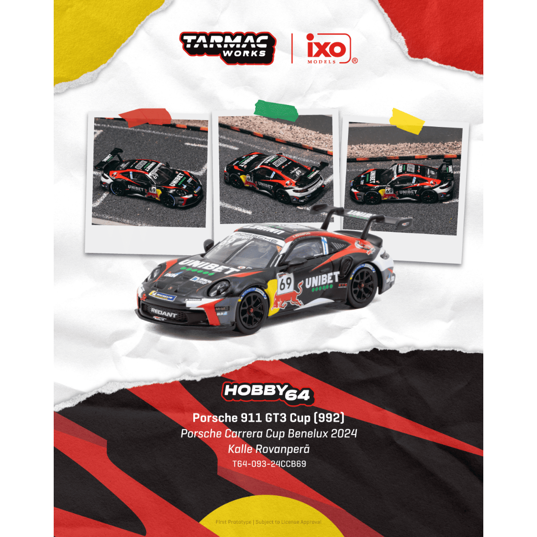 *PRE-ORDER* Porsche diecast 911 GT3 Cup (992) Porsche Carrera Cup Benelux 2024 Kalle Rovanperä, 1:64 Scale — image 1