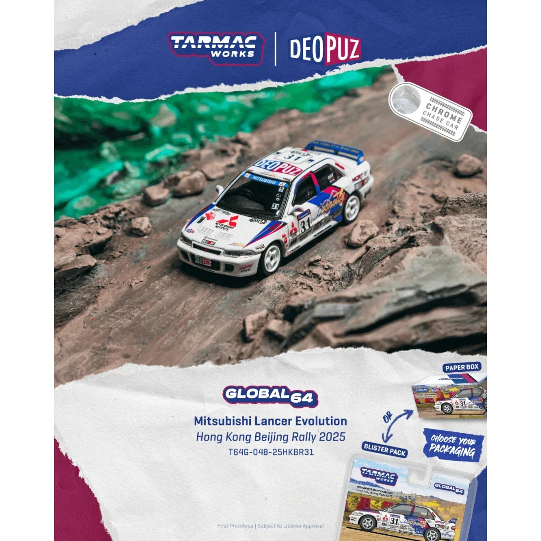 *PRE-ORDER* Mitsubishi Lancer Evolution Hong Kong Beijing Rally 2025 (Chance of Chase Car), 1:64 Scale — image 5